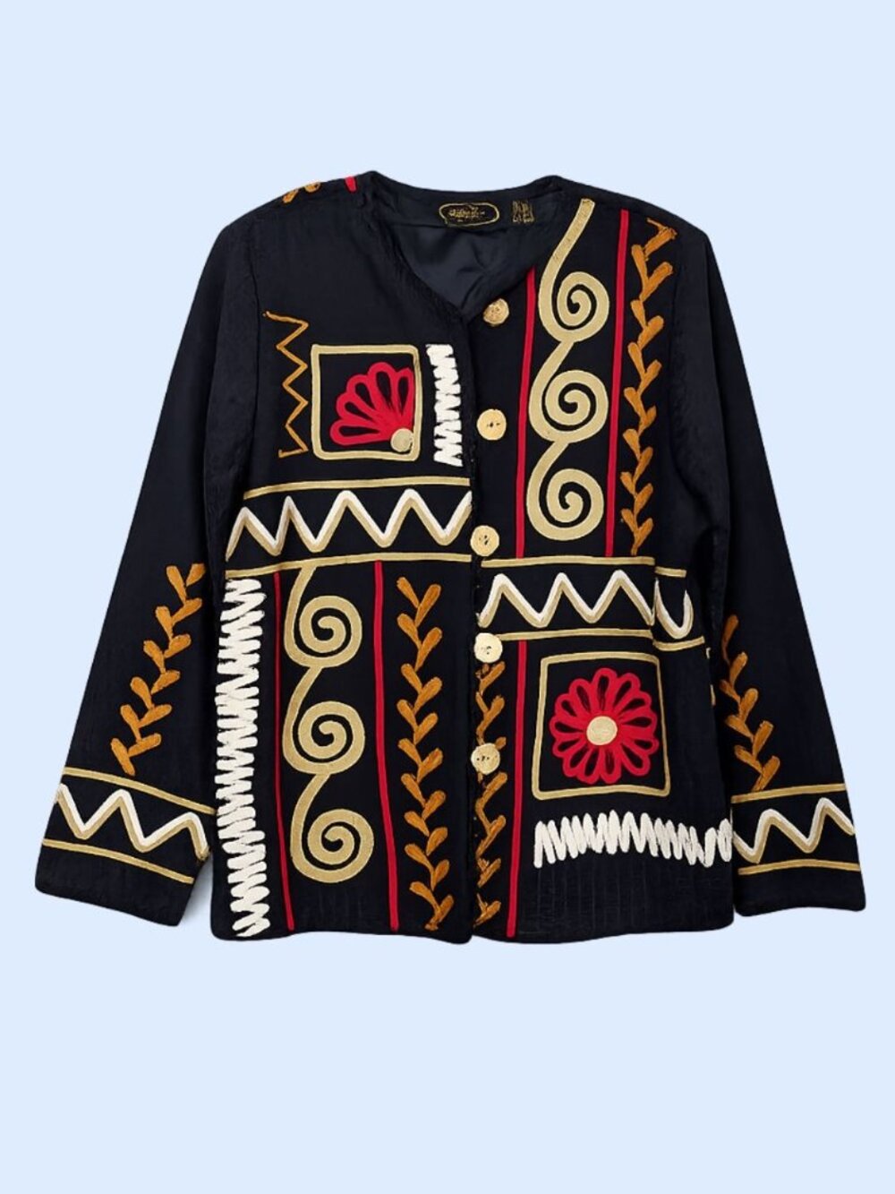 Vintage Alex Kim 90's long sleeved abstract art black lined black colorful blaze